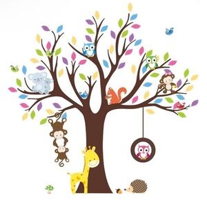 DIY Cartoon Animal Monkey Owl Tree Wallpaper Wall Stickers for Home/Kids Room